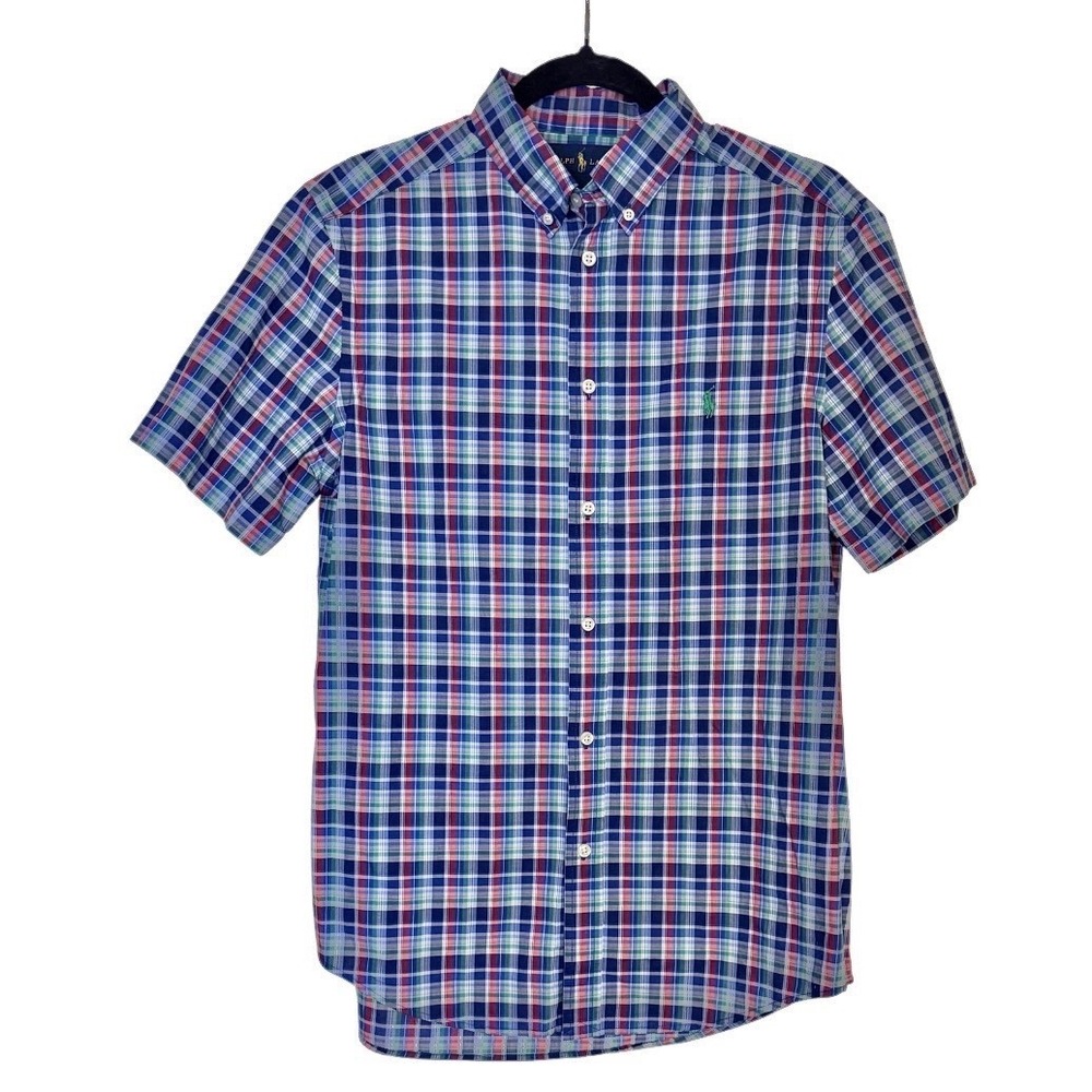 NWT! Ralph Lauren Kids XL 18-20 Blue Multi Plaid Sht. Slv. Button Down Shirt NWT